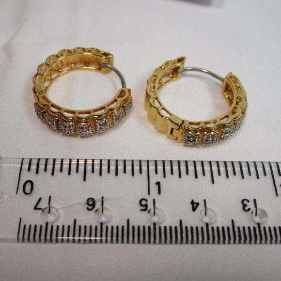 Rose Gold and Silver Tone/CZ Hinge Hoop Earrings - Picture 10 of 11